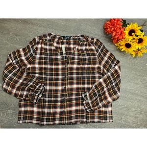Madewell
Plaid Ruffle Cuff V-Neck Blouse